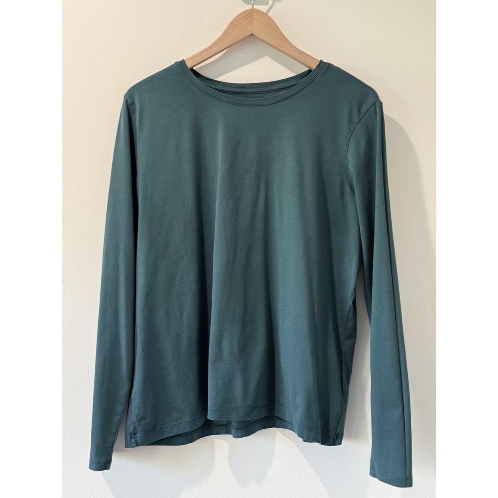 Lands End Long Sleeve Tee Shirt Teal Blue 100% Cotton L 14-16 Crew Neck Basic